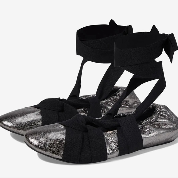 FREE PEOPLE Cece Wrap Ballet Flats / Pewter, Sz 7 NEW - Picture 7 of 11